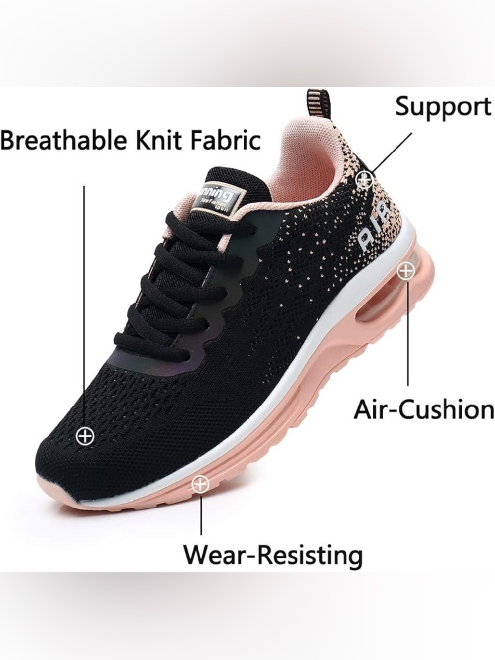 NWT Air Women's Lightweight Black & Pink Athletic Sneakers